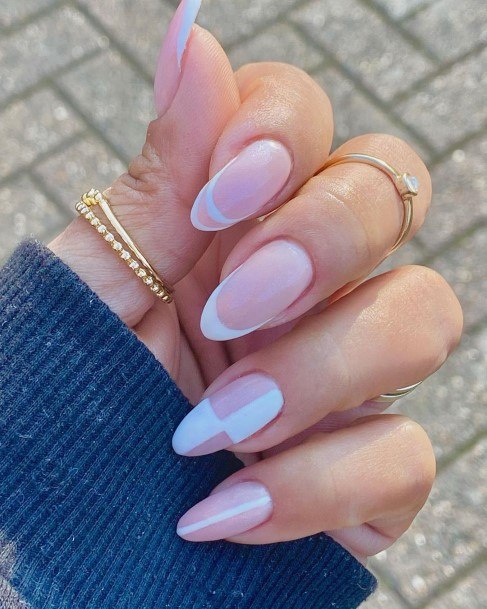 Female Cool Short Pink And White Nail Design