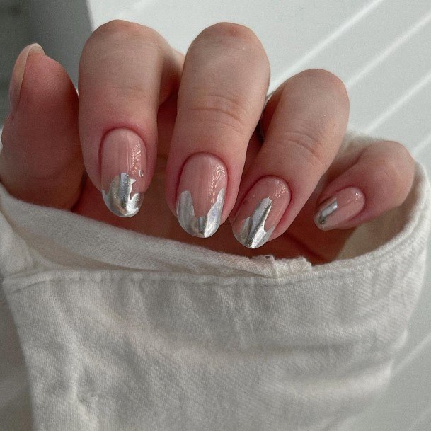 Female Cool Silver French Tip Nail Ideas