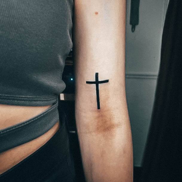 Female Cool Small Cross Tattoo Design