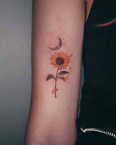 Female Cool Small Sunflower Tattoo Design