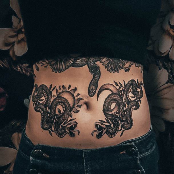 Female Cool Stomach Tattoo Design