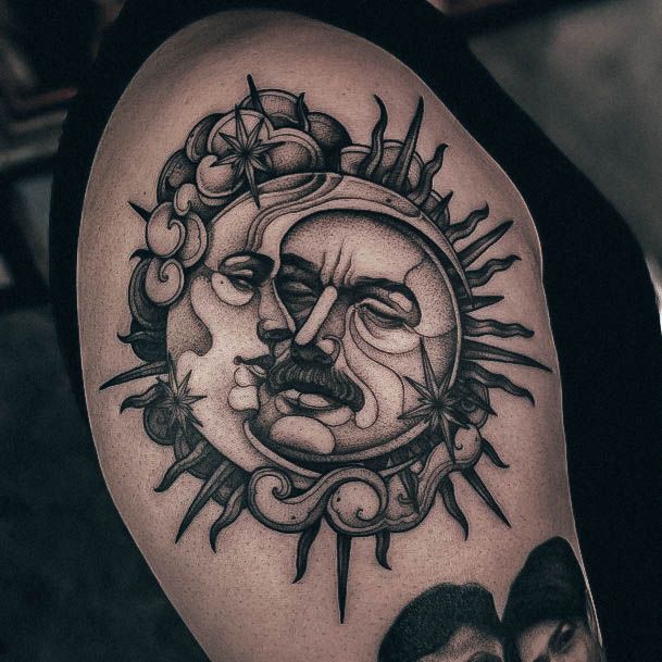Female Cool Sun And Moon Tattoo Design