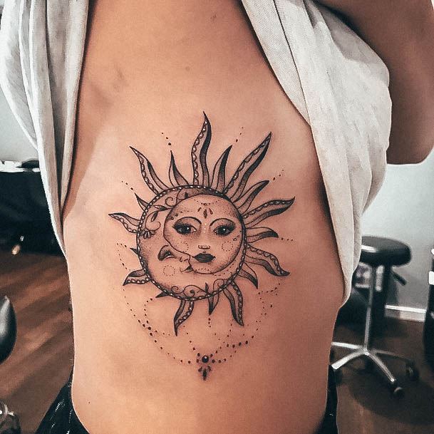 Female Cool Sun And Moon Tattoo Ideas