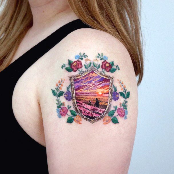 Female Cool Sunset Sunrise Tattoo Ideas