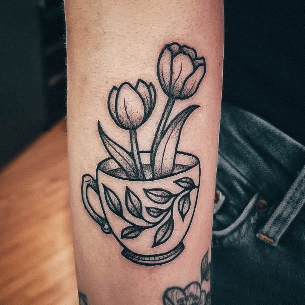 Female Cool Tea Cup Tattoo Design