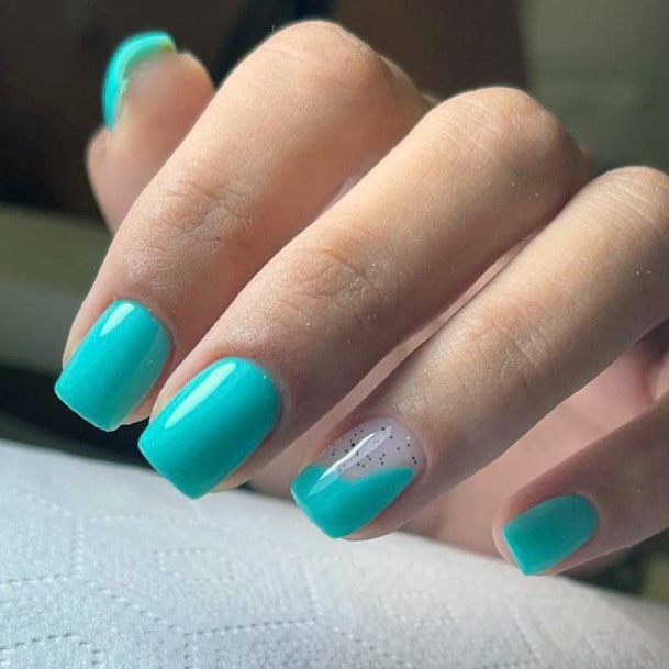 Female Cool Teal Turquoise Dress Nail Design