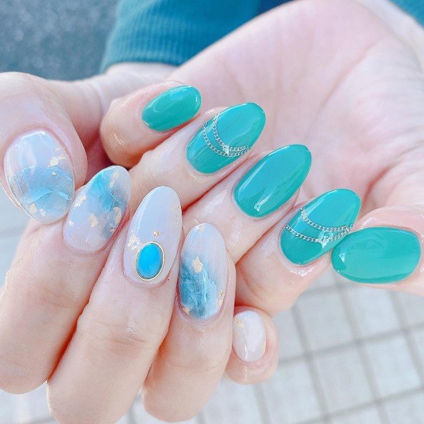 Female Cool Turquoise Ombre Nail Design