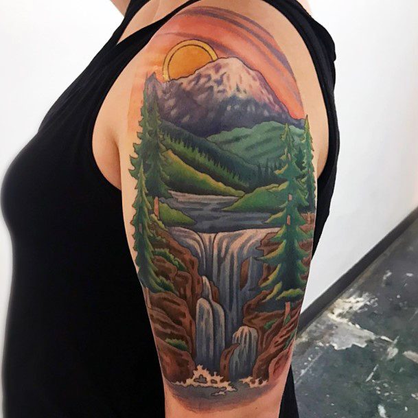 Female Cool Waterfall Tattoo Design