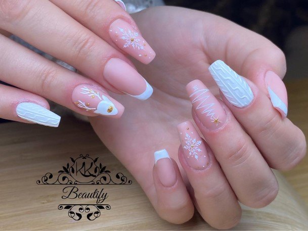 Female Cool White And Nude Nail Design