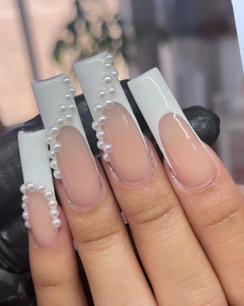 Female Cool White French Nail Design