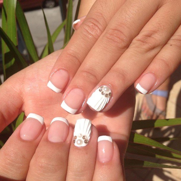 Female Cool White Square Nail Design