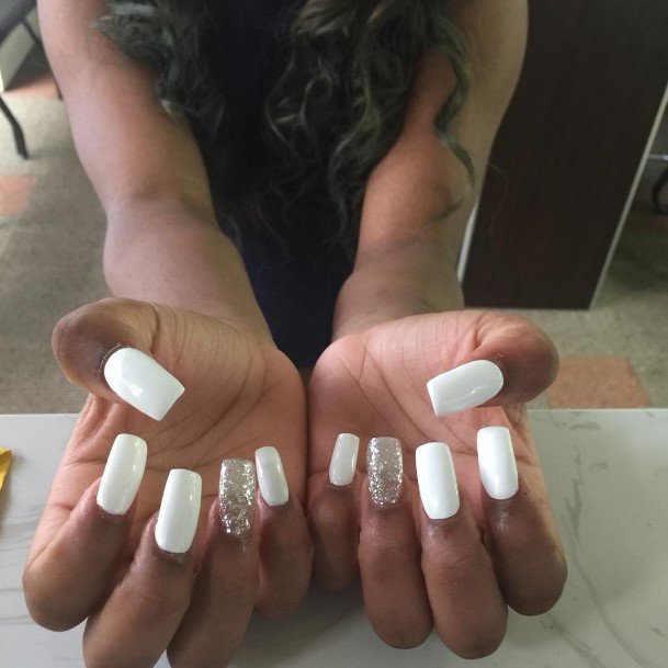 Female Cool White Square Nail Ideas