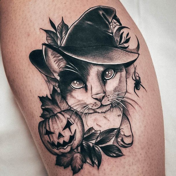 Female Cool Witch Hat Tattoo Design