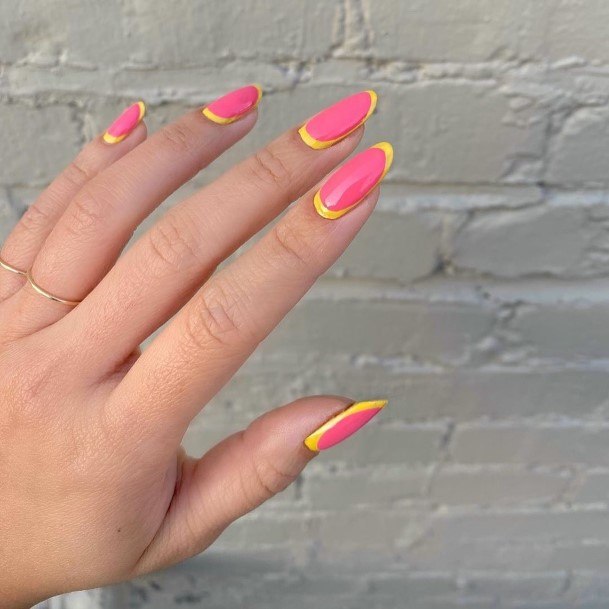 Female Cool Yellow And Pink Nail Design