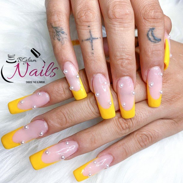 Female Cool Yellow With Diamonds Nail Design