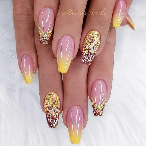 Female Cool Yellow With Diamonds Nail Ideas