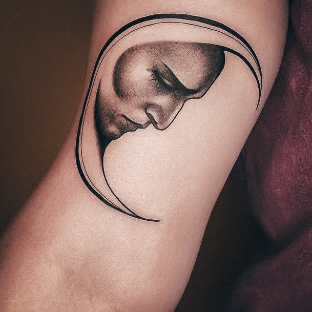 Female Cresent Moon Tattoo On Woman