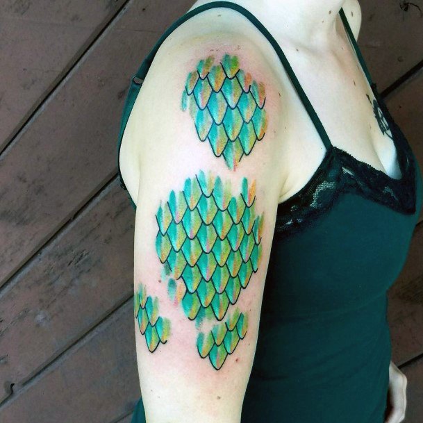 Female Fish Scales Tattoo On Woman