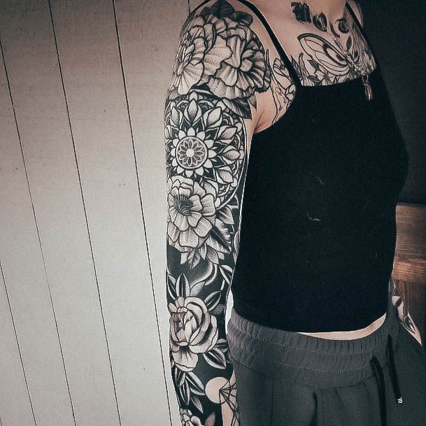 Female Full Sleeve Tattoo On Woman