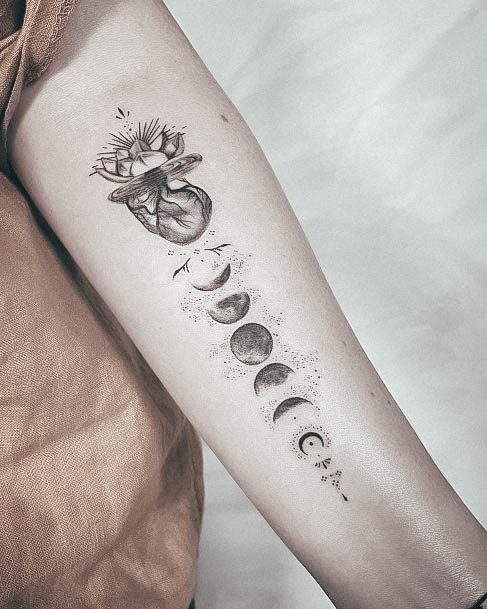 Female Galaxy Tattoos Moon Forearm