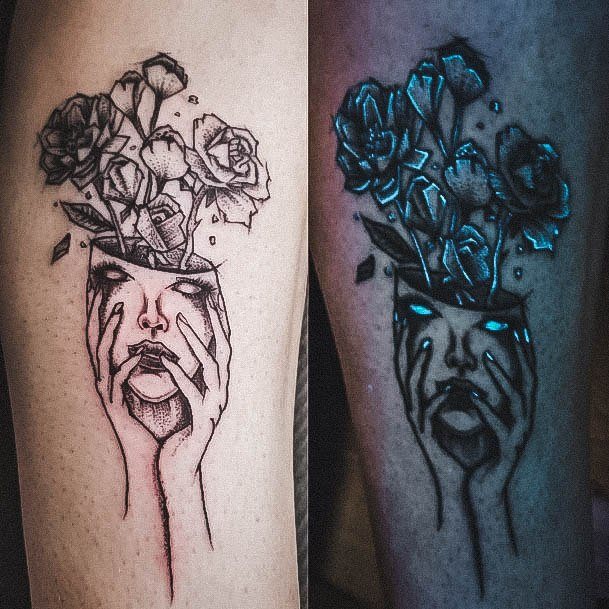 Female Glow In The Dark Designs For Tattoos Portrait Flowers