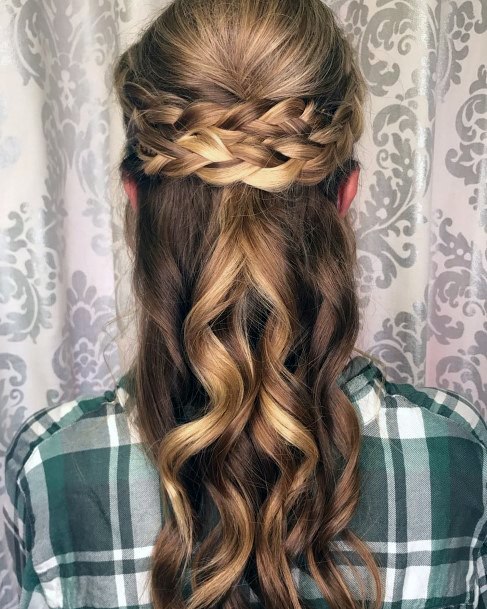 Female Golden Blonde With Braids Half Pull Back Hairstyle