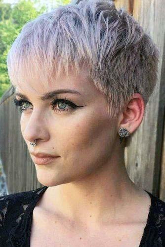 Female Gorgeous Ashy White Purple And Brown Pixie Combo Hairstyle