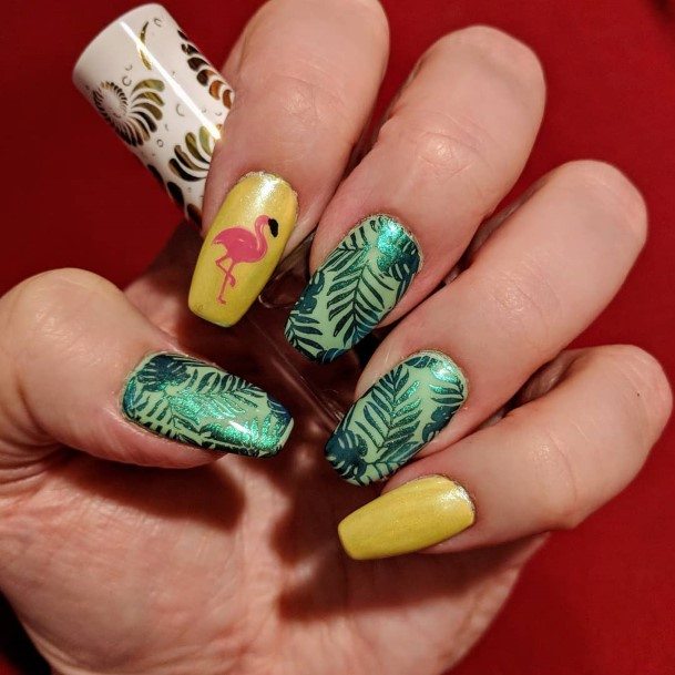 Female Green And Yellow Nails