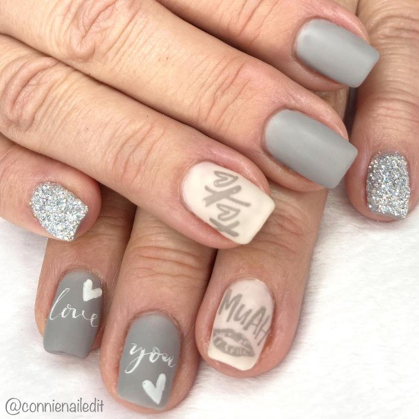 Female Grey And White Nails