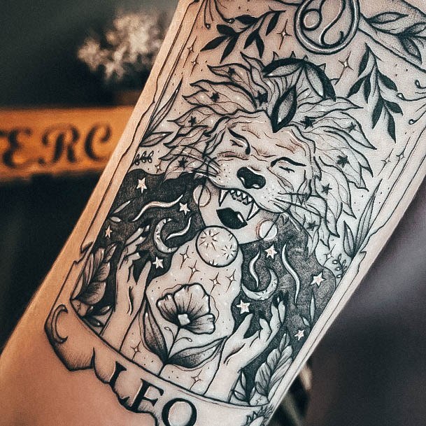 Female Leo Tattoos Astrology Card