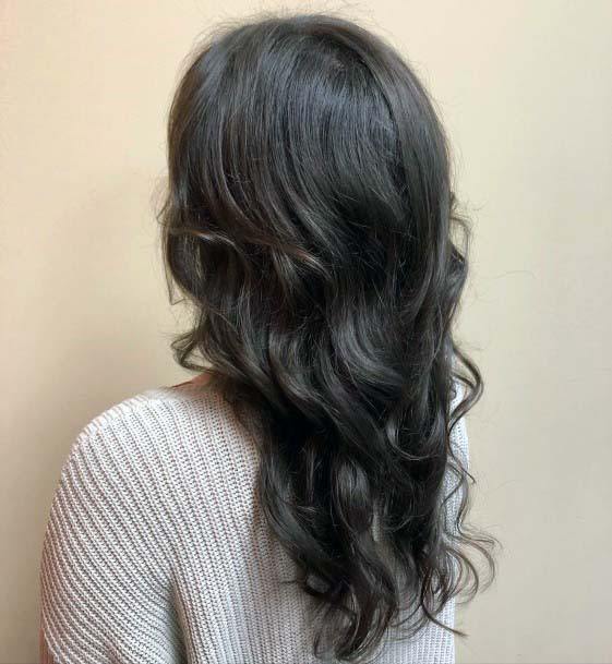 Female Long Black Hair Messy Wavy Layered Large Curls