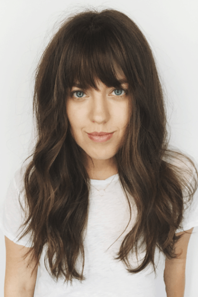 Female Long Face Thick Dare Brown Hair And Eyebrow Length Bangs