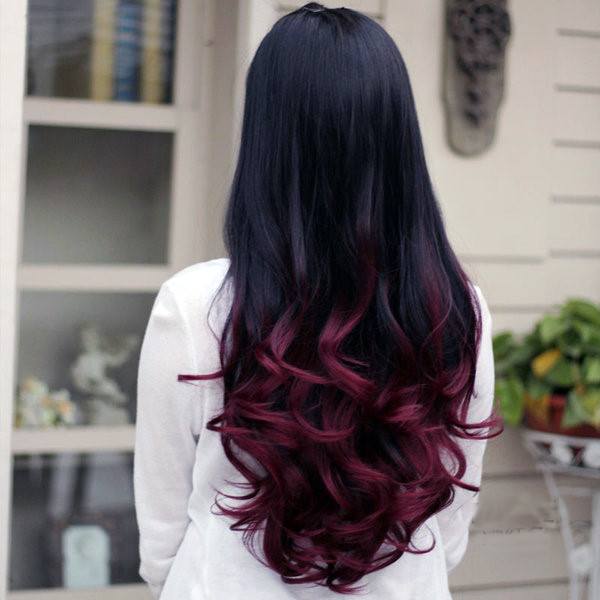 Female Long Hair Black To Scarlet Red Ombre