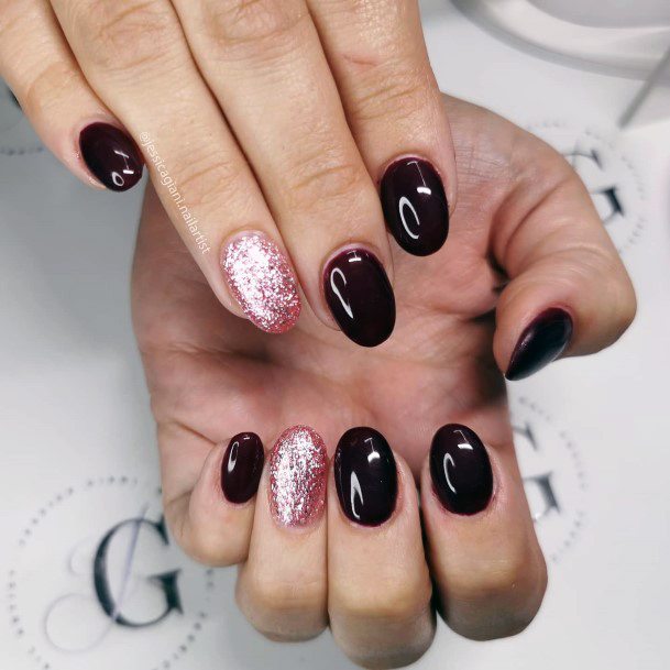 Female Maroon And Pink Nails