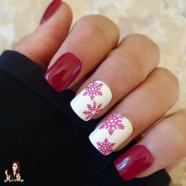 Female Maroon White Nails