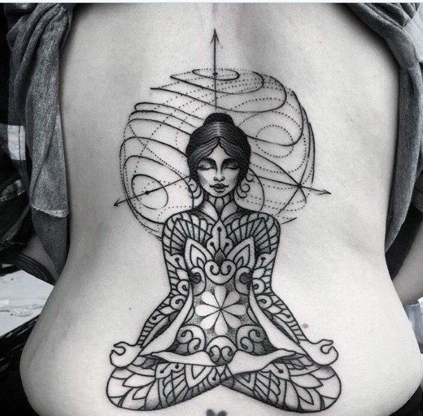 Female Meditation Tattoo On Woman