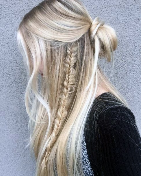 Female Messy Center Low Neck Hair Knot And Fishtail Braid