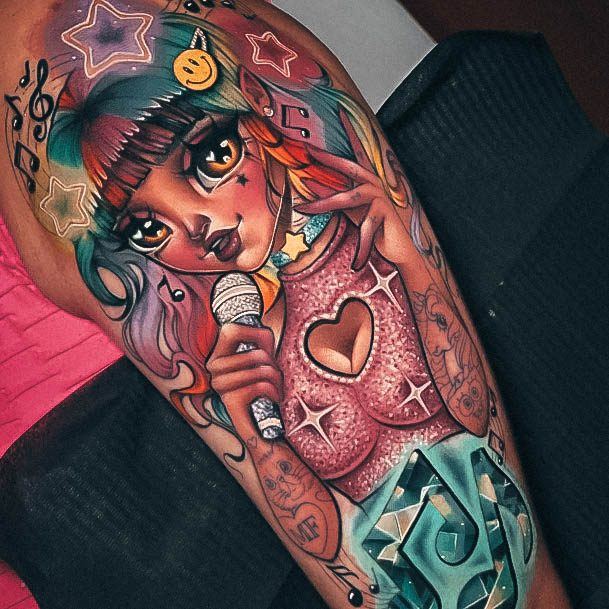 Female Music Tattoos New School Sleeve