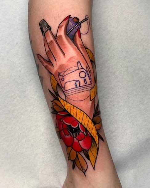 Female Needle And Thread Tattoos