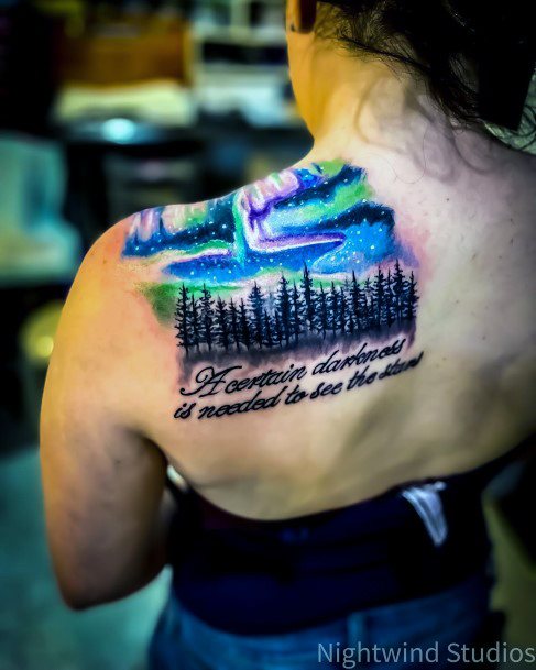 Female Northern Lights Tattoo On Woman