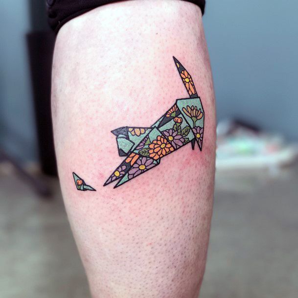 Female Origami Tattoo On Woman