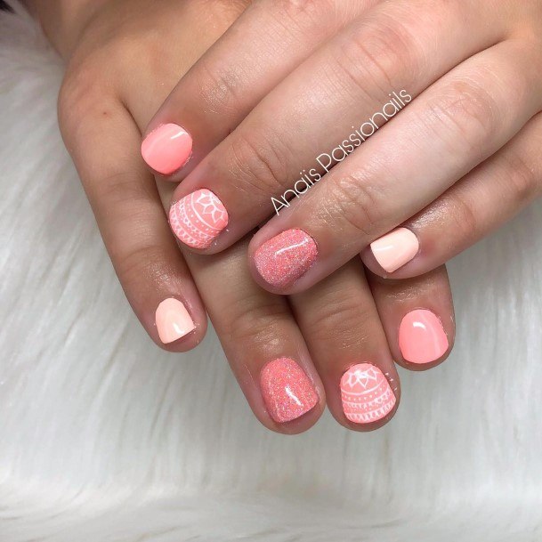 Female Peach With Glitter Nails