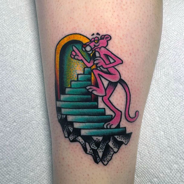 Female Pink Panther Tattoo On Woman