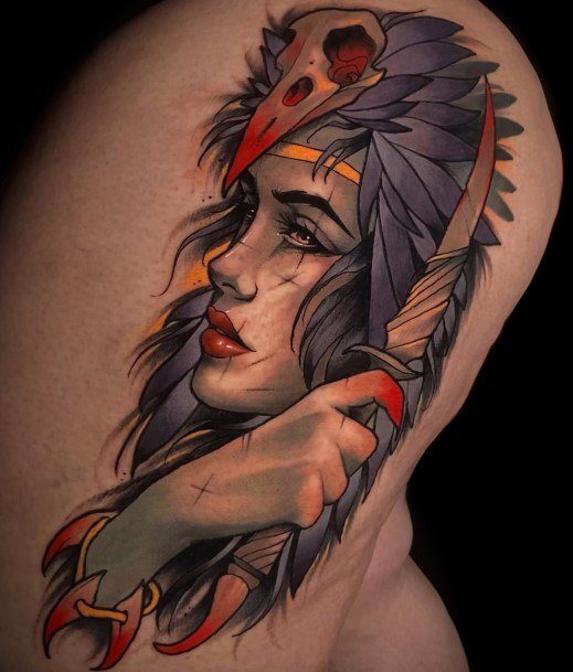 Female Raven Tattoos Neo Traditional Warrior Design