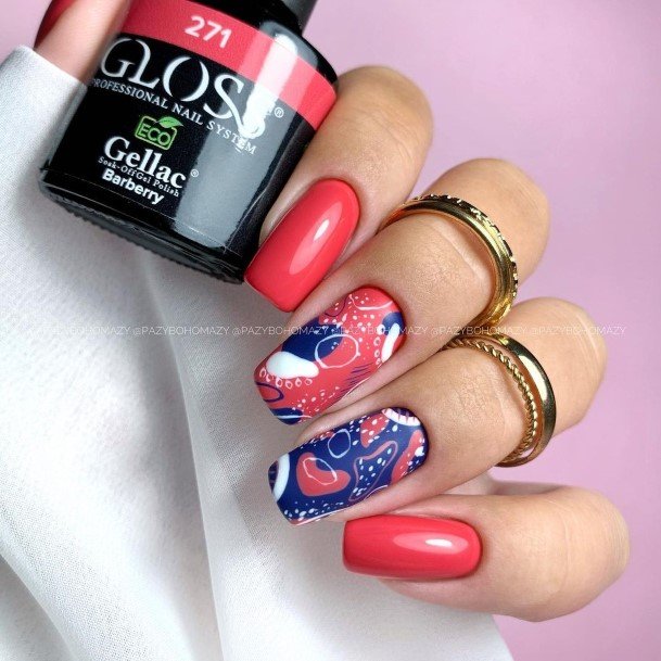 Female Red And Blue Nails