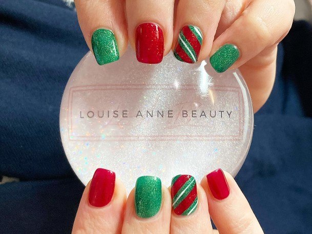 Female Red And Green Nails