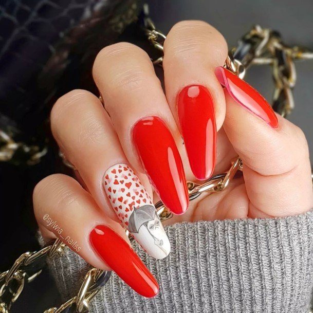 Female Red And Grey Nails