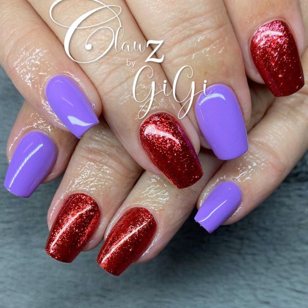 Female Red And Purple Nails