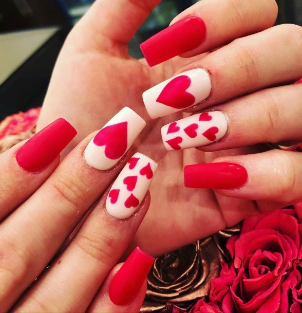 Female Red And White Nails