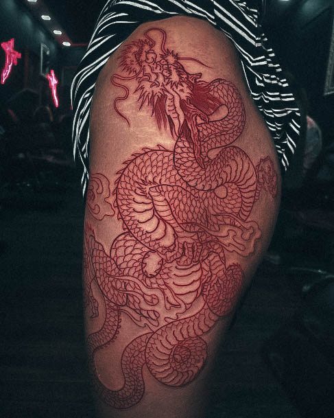 Female Red Dragon Tattoo On Woman